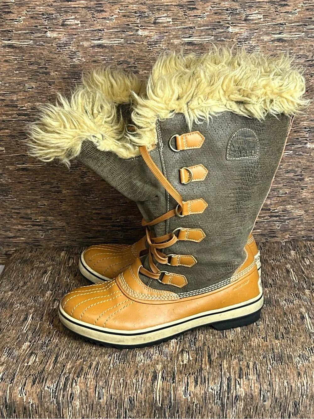 Sorel Joan Of Arctic Winter Waterproof Boots Brown Leather Faux Fur Women’s 9